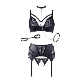 Cotelli bondage Collection 2213354-set con tanga  abierto y liguero